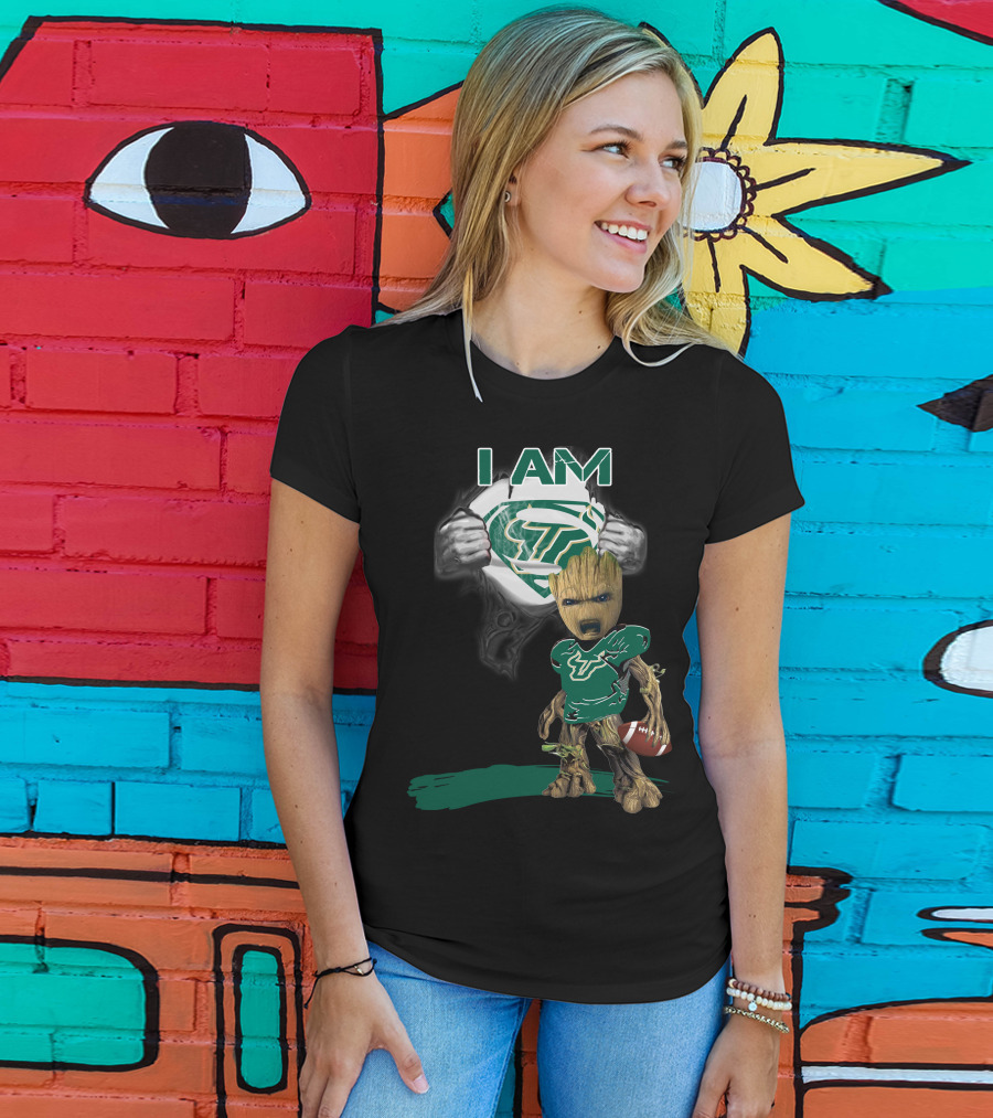 I AM USF Bulls Baby Groot Superman Football T-Shirt