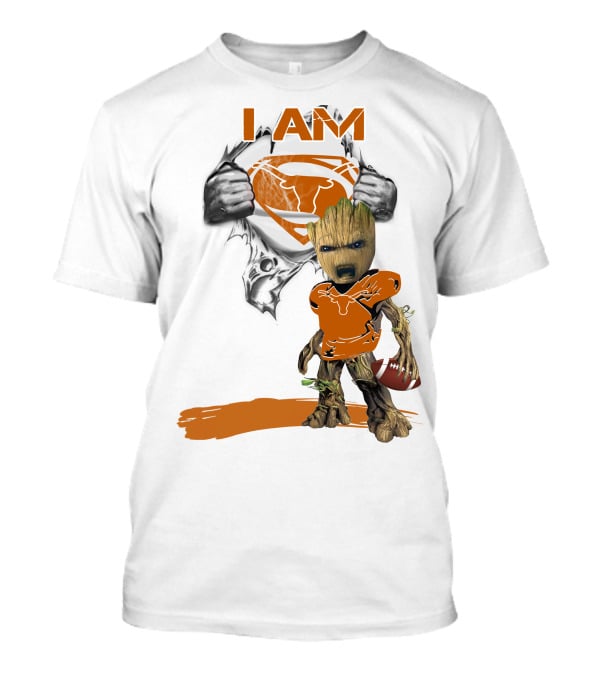 I Am Longhorn Baby Groot Superman Football T-Shirt