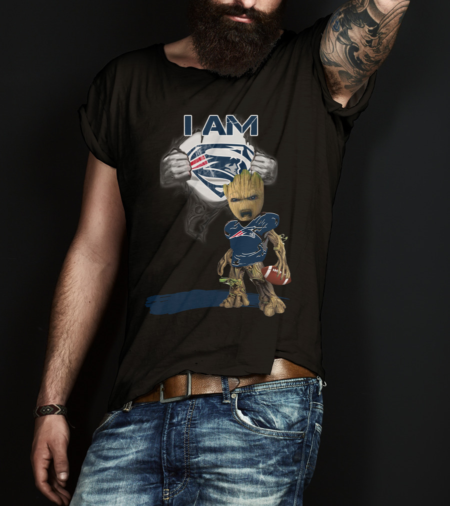 I AM Patriots Baby Groot Superman Football Fan T-Shirt