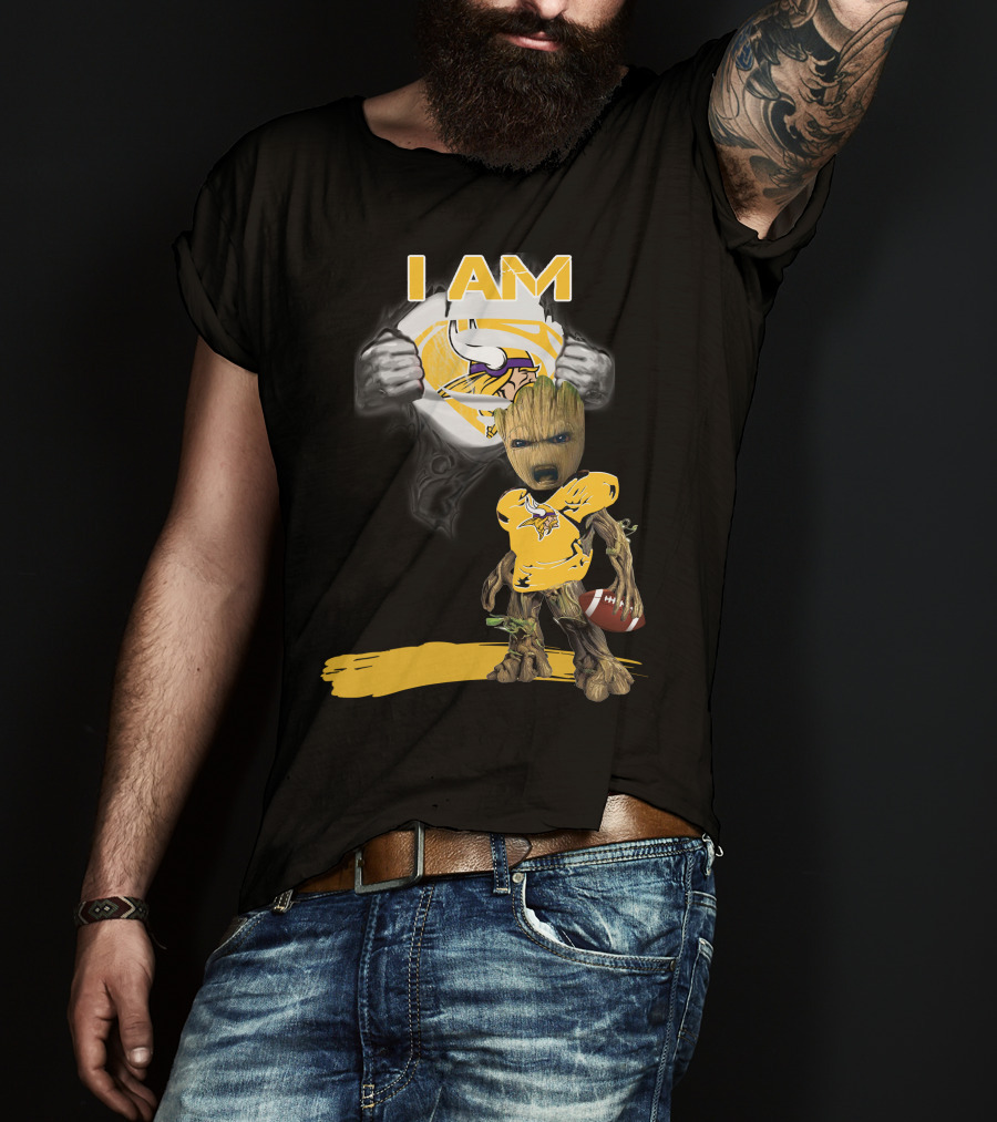 I AM Vikings Baby Groot Superman Football Fusion T-Shirt