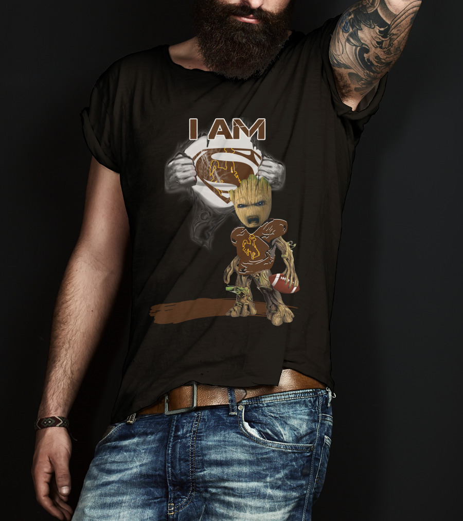 I AM Wyoming Baby Groot Superman Football T-Shirt