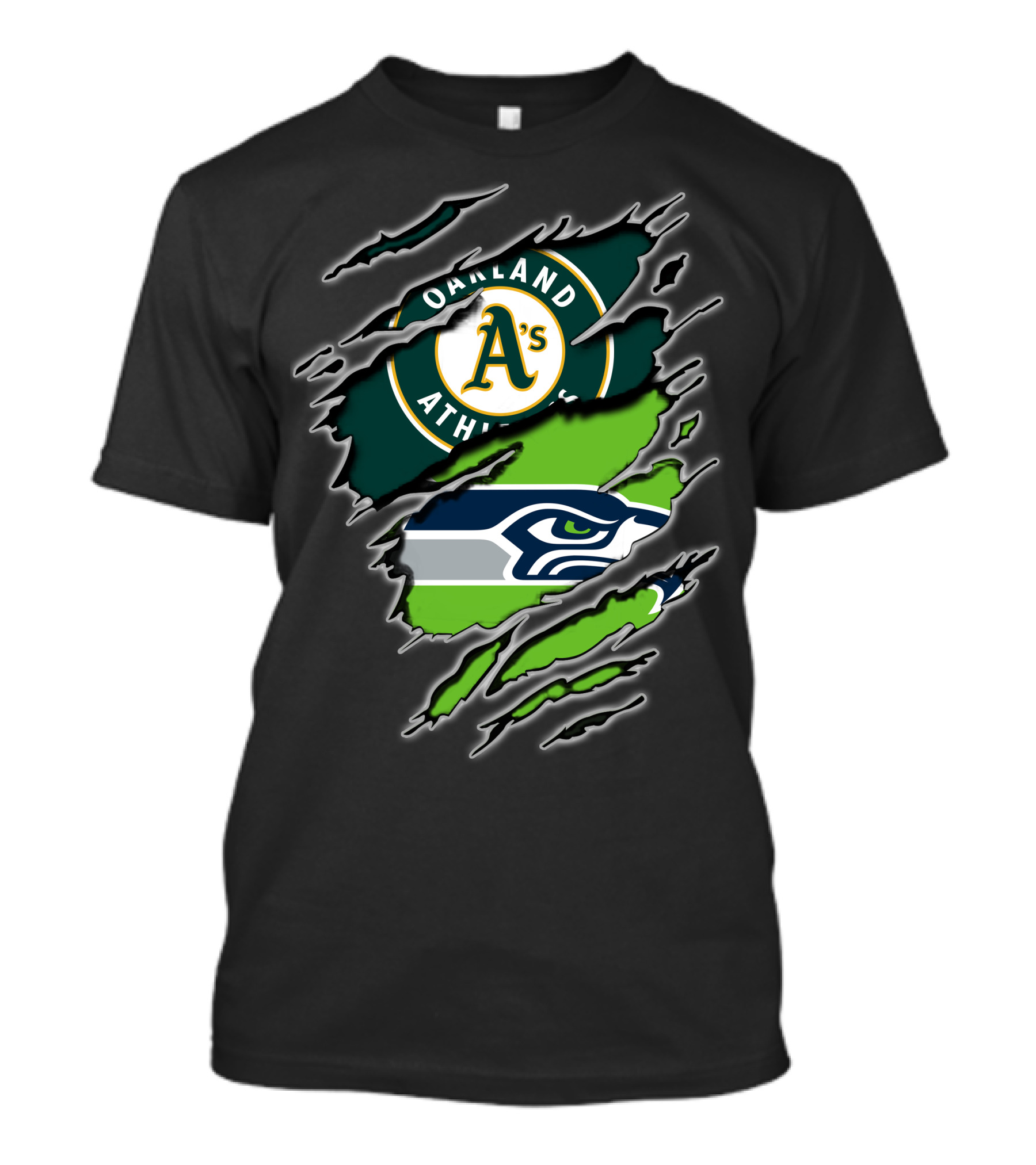 Oakland Athletics A's Seattle Seahawks Logo Split T-Shirt