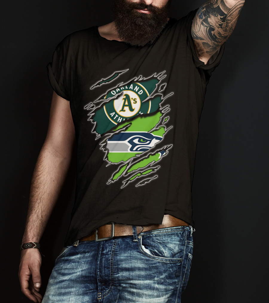 Oakland Athletics And Seahawks Split T-Shirt