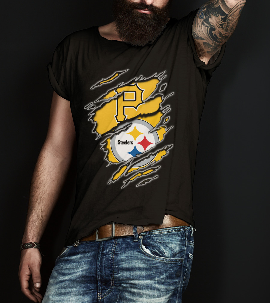 Steelers Pirates Torn Ripped Merge T-Shirt
