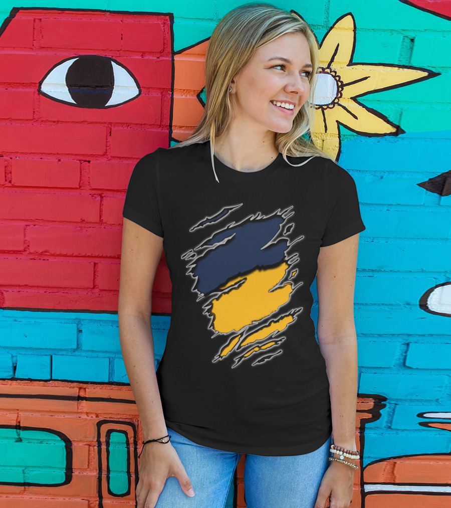 Pac Yan Worn Claw Marks Blue Yellow Gradient T-Shirt