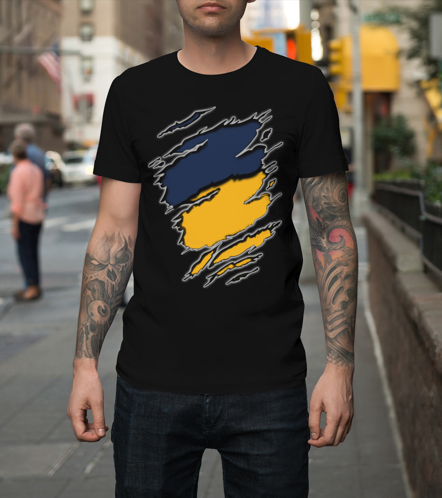 Pac Yan Worn Claw Marks Blue Yellow Gradient T-Shirt