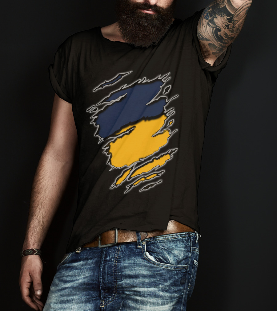 Pac Yan Worn Claw Marks Blue Yellow Gradient T-Shirt