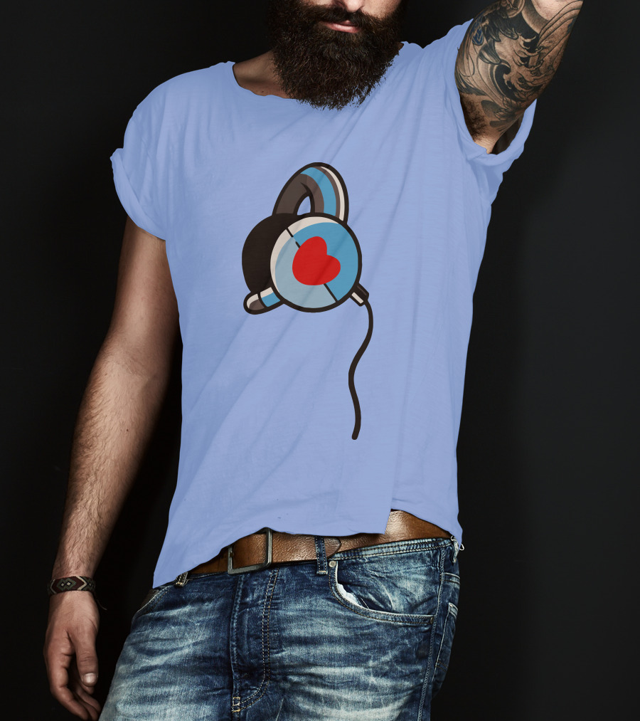 Wallibear Heart Headphones Blue Background T-Shirt
