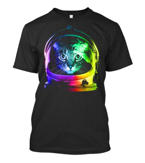 Astronaut Cat Classic Funny Cat In Space Helmet With Rainbow Glow T-Shirt