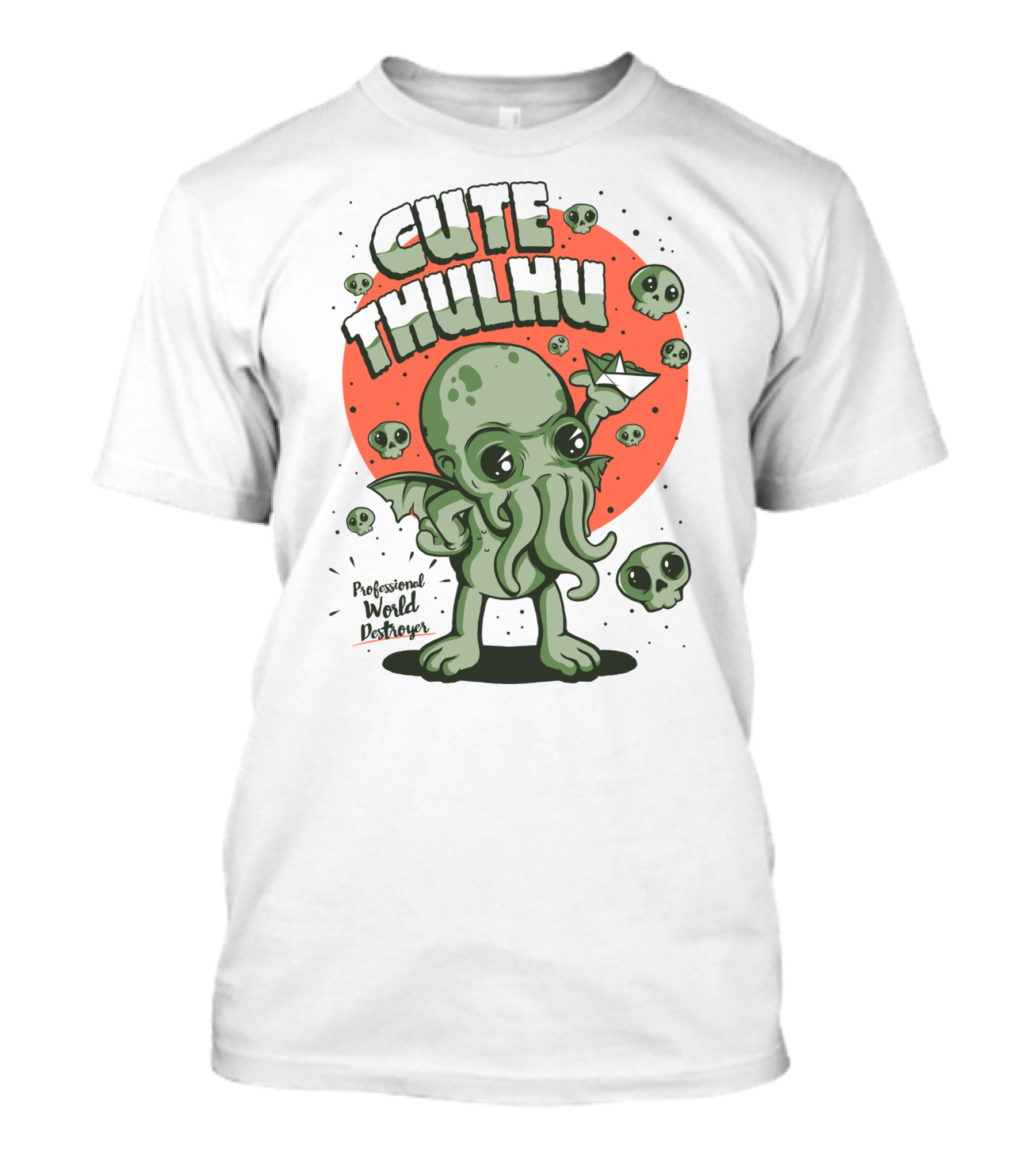Cute Thulhu Professional World Destroyer Skulls And Paper Boat T-Shirt