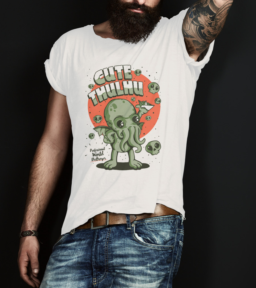 Cute Thulhu Professional World Destroyer Skulls And Paper Boat T-Shirt