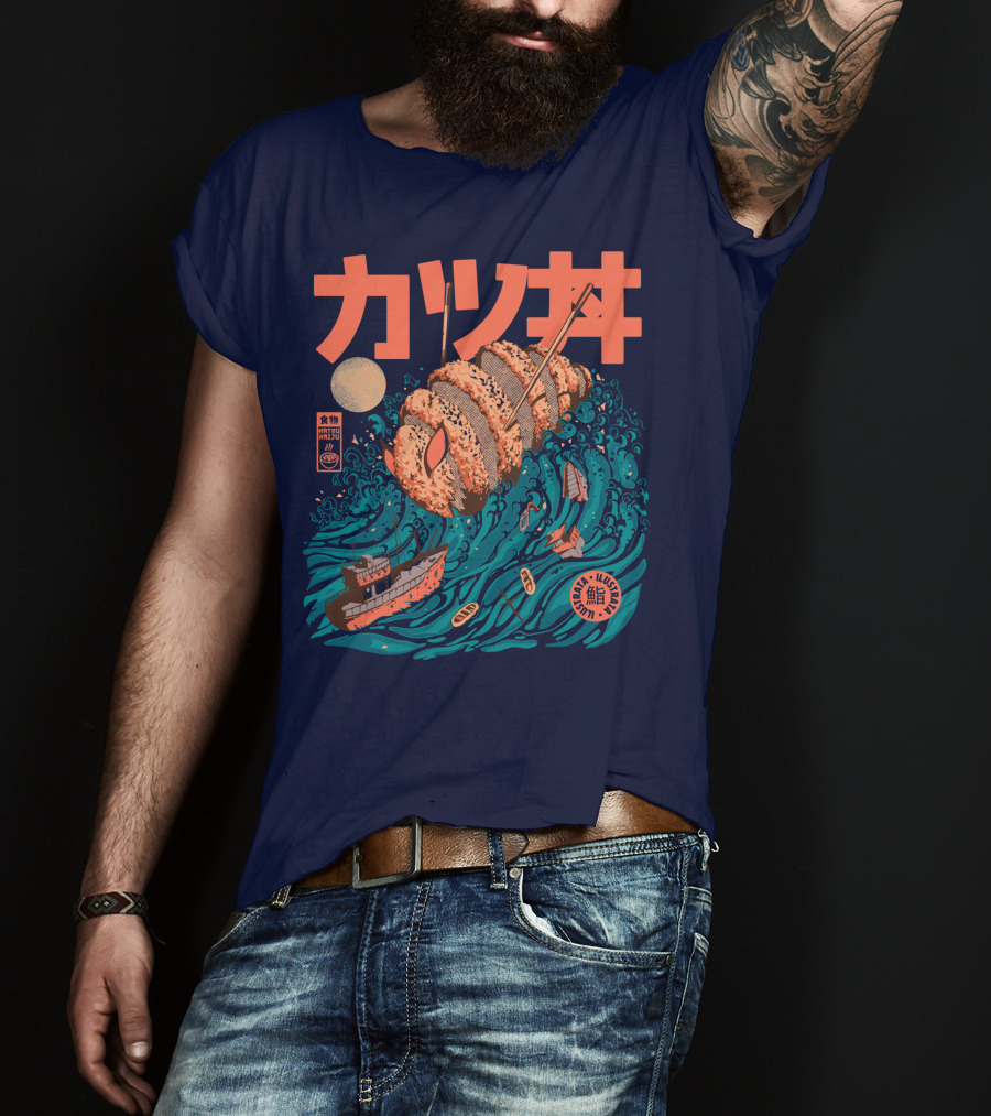Katsuju Active Sushi Ship Tsunami Katakana Japan Illustration Lunatic Sushi T-Shirt