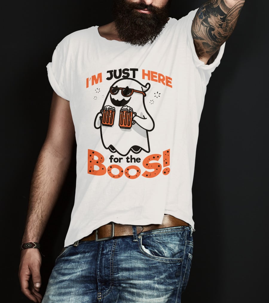 I'm Just Here For The Boos With Ghost Holding Beers T-Shirt
