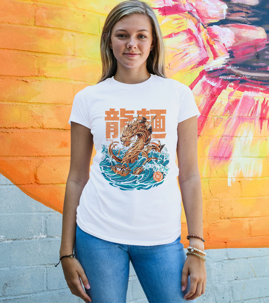 Great Ramen Dragon Kanagawa Woodblock Waves Japan T-Shirt