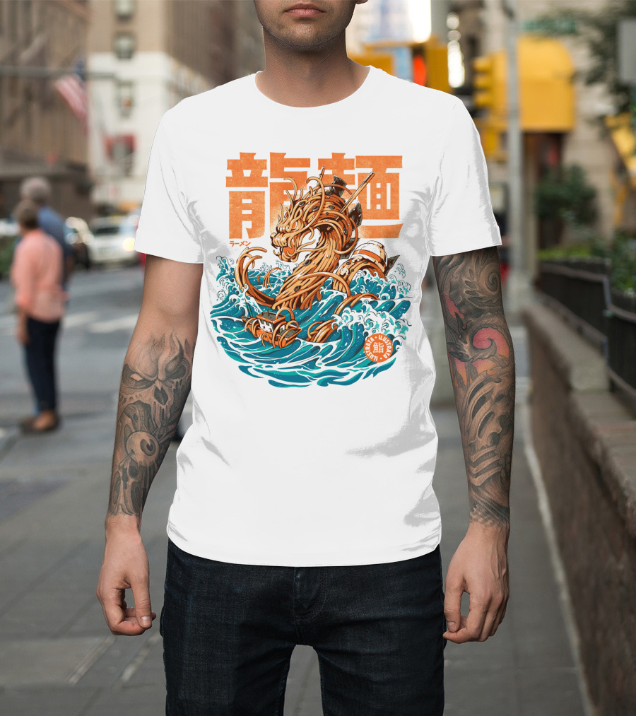 Great Ramen Dragon Kanagawa Woodblock Waves Japan T-Shirt