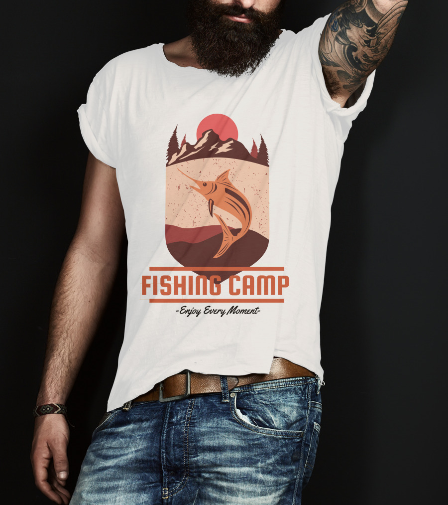 FISHING CAMP Enjoy Every Moment Mountain Fish Sun T-Shirt