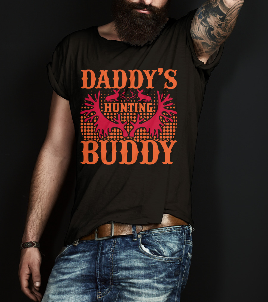 Daddy's Hunting Buddy Antler Design With Rabbits T-Shirt