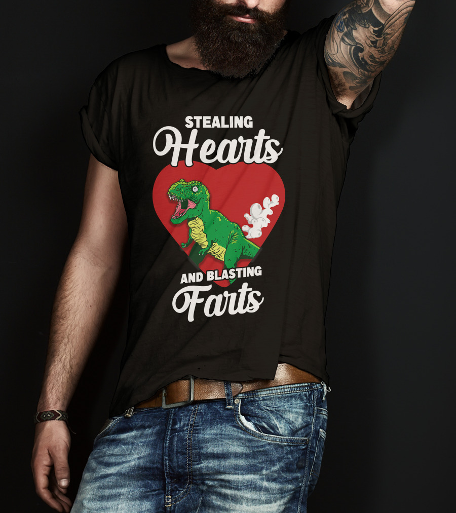 Stealing Hearts And Blasting Farts Dinosaur In Red Heart T-Shirt