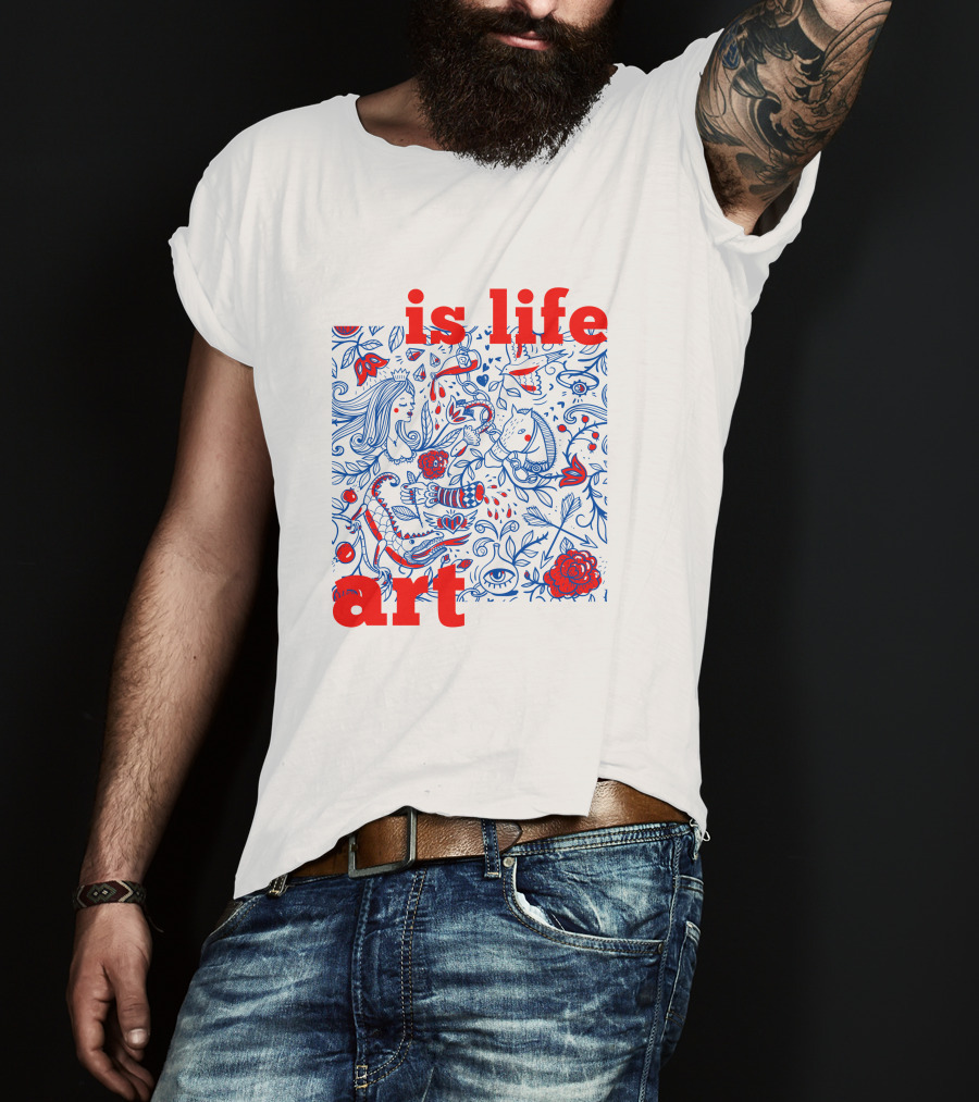 Is Life Art Floral Fantasy In Red And Blue T-Shirt