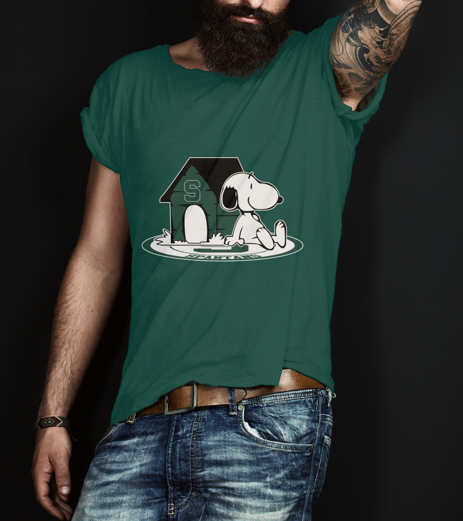 Michigan State Spartans Fan Now And Forever Snoopy Peanuts Doghouse T-Shirt