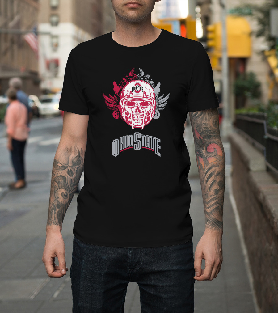 Ohio State Buckeyes Skull Helmet Art with Wings T-Shirt