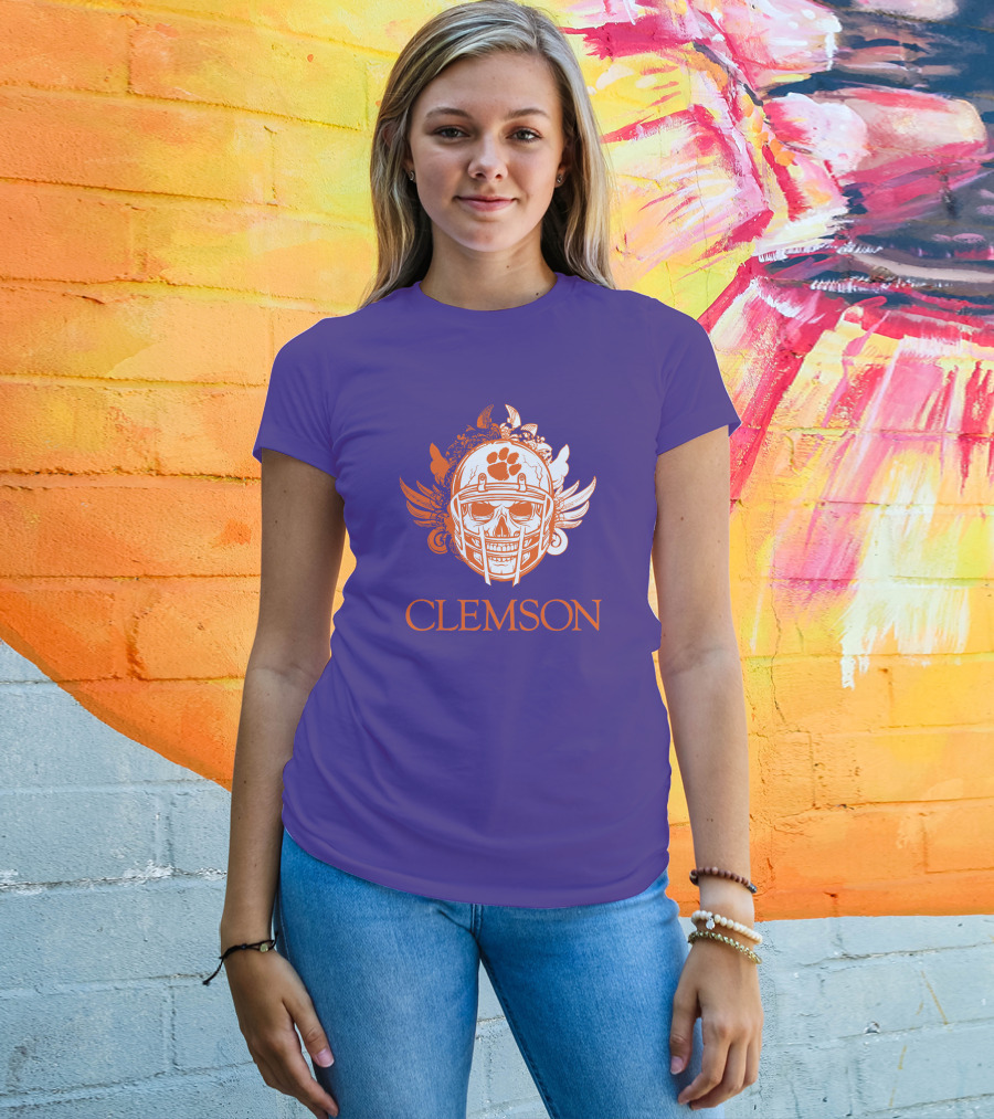 Clemson Tigers Skull Helmet With Wings T-Shirt
