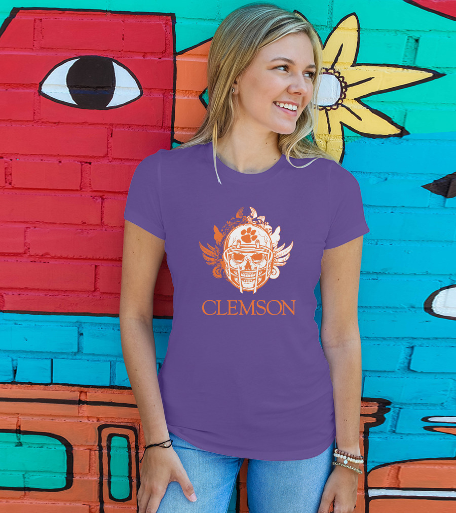 Clemson Tigers Skull Helmet With Wings T-Shirt