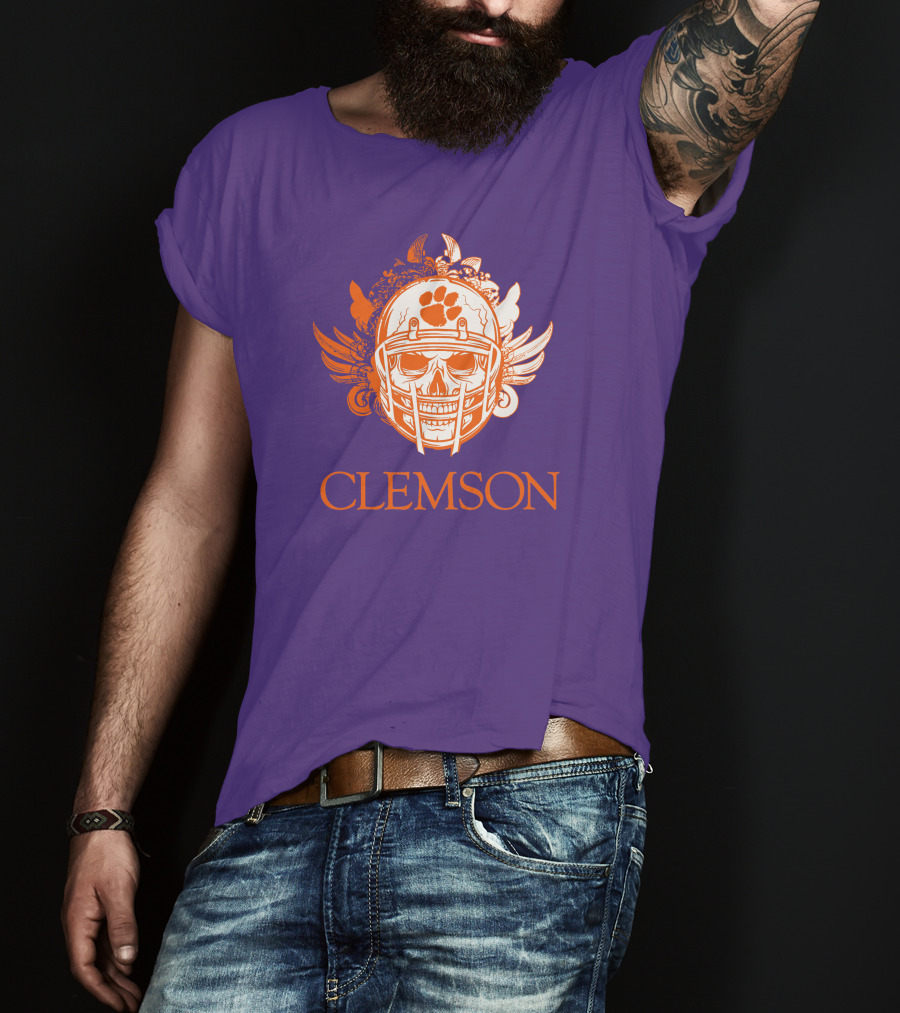 Clemson Tigers Skull Helmet With Wings T-Shirt