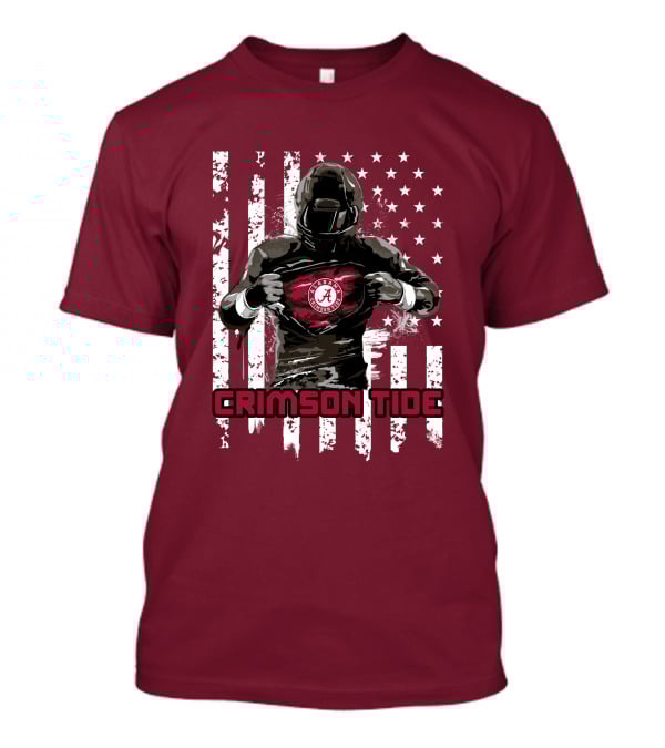 Alabama Crimson Tide Superhero American Flag Football Fan T-Shirt
