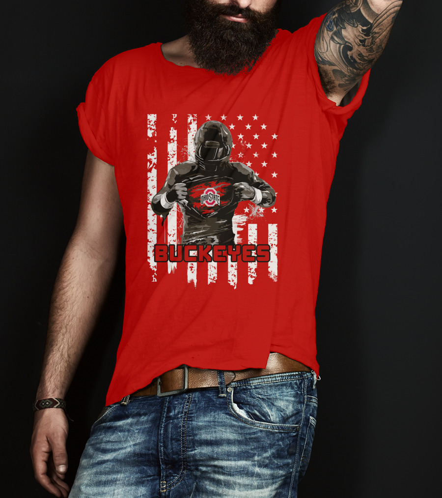 Ohio State Buckeyes Player With American Flag Background T-Shirt