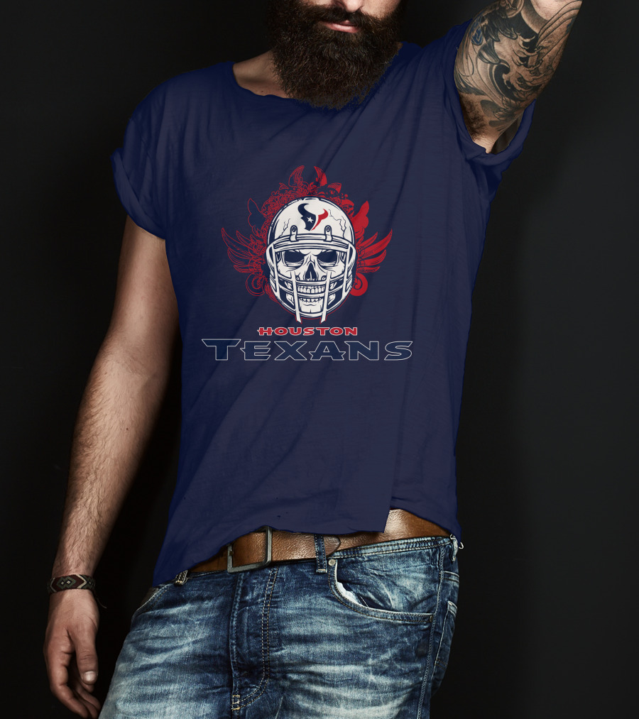 Houston Texans Skull Helmet Wings T-Shirt