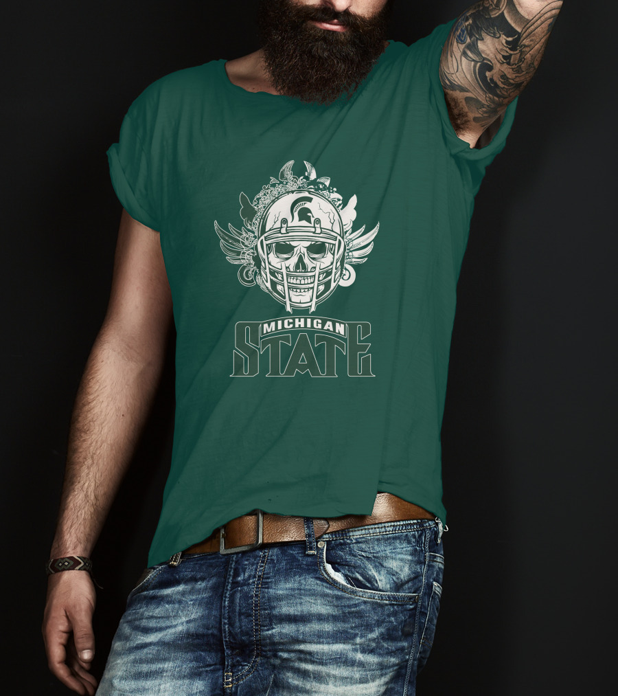 Michigan State Spartans Skull Helmet T-Shirt
