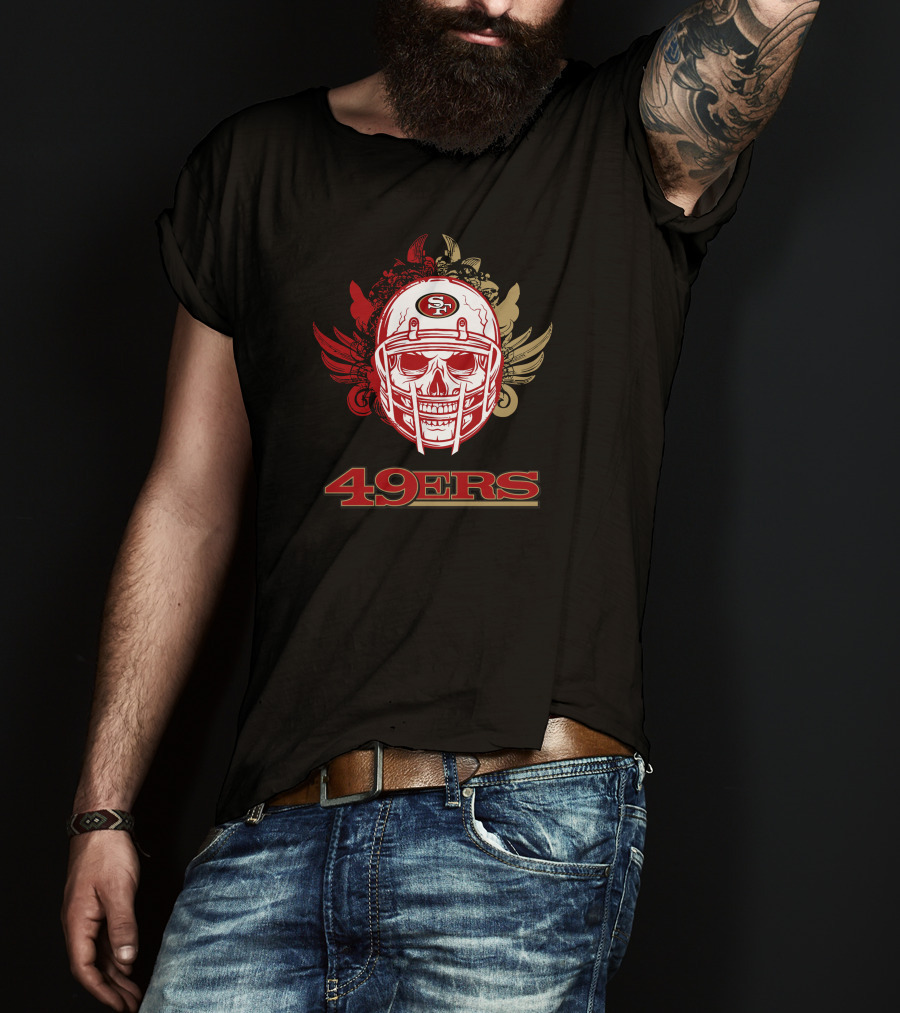San Francisco 49ers Skull Football Helmet Red Gold Wings T-Shirt