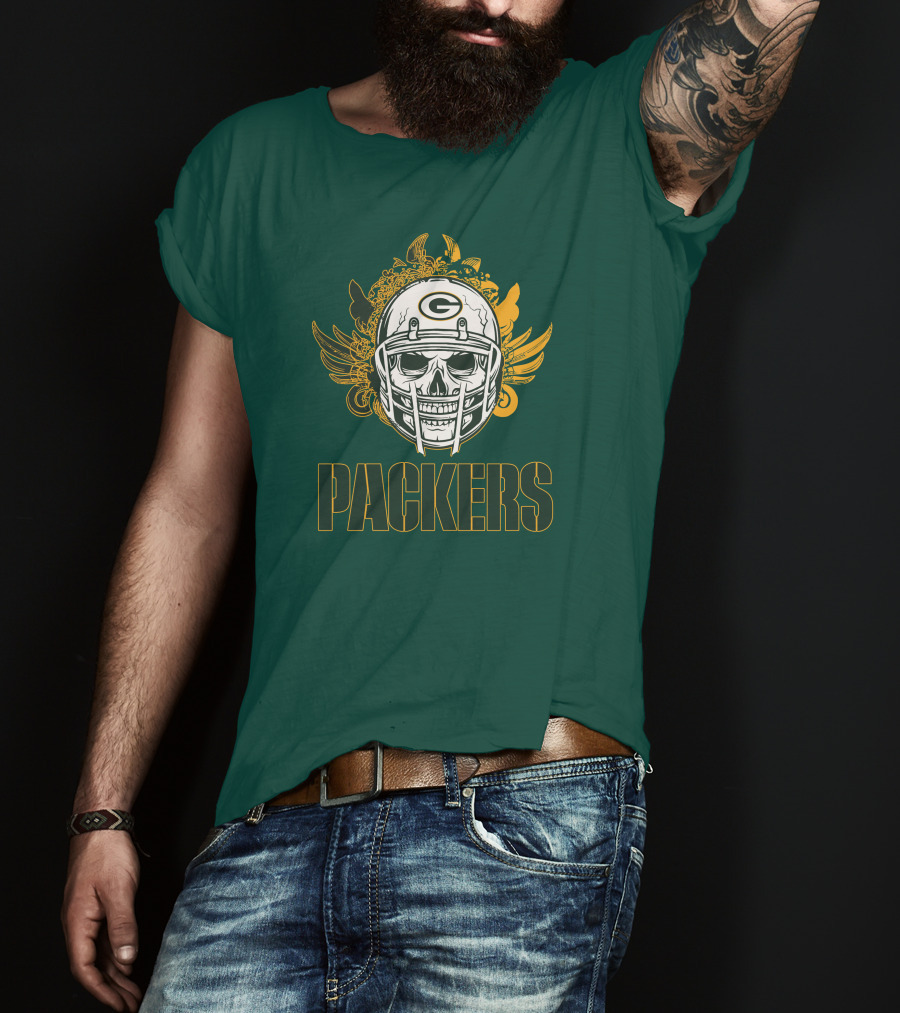 Packers Skull Helmet With Green Bay Logo Elements T-Shirt