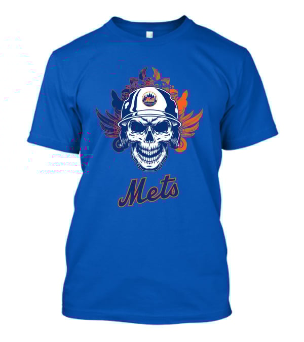 New York Mets Skull Helmet Logo With Wings T-Shirt