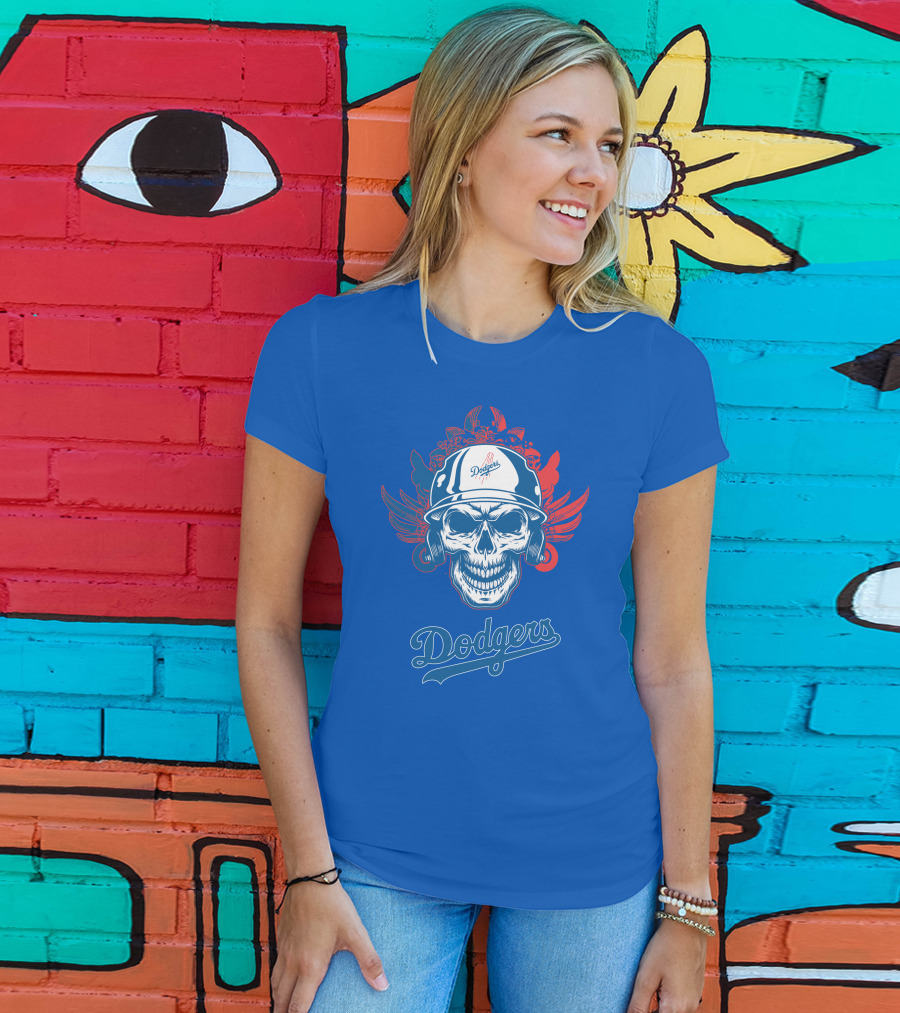 Dodgers Skull With Wings And Helmet T-Shirt