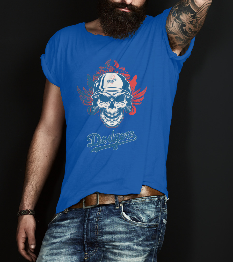 Dodgers Skull With Wings And Helmet T-Shirt