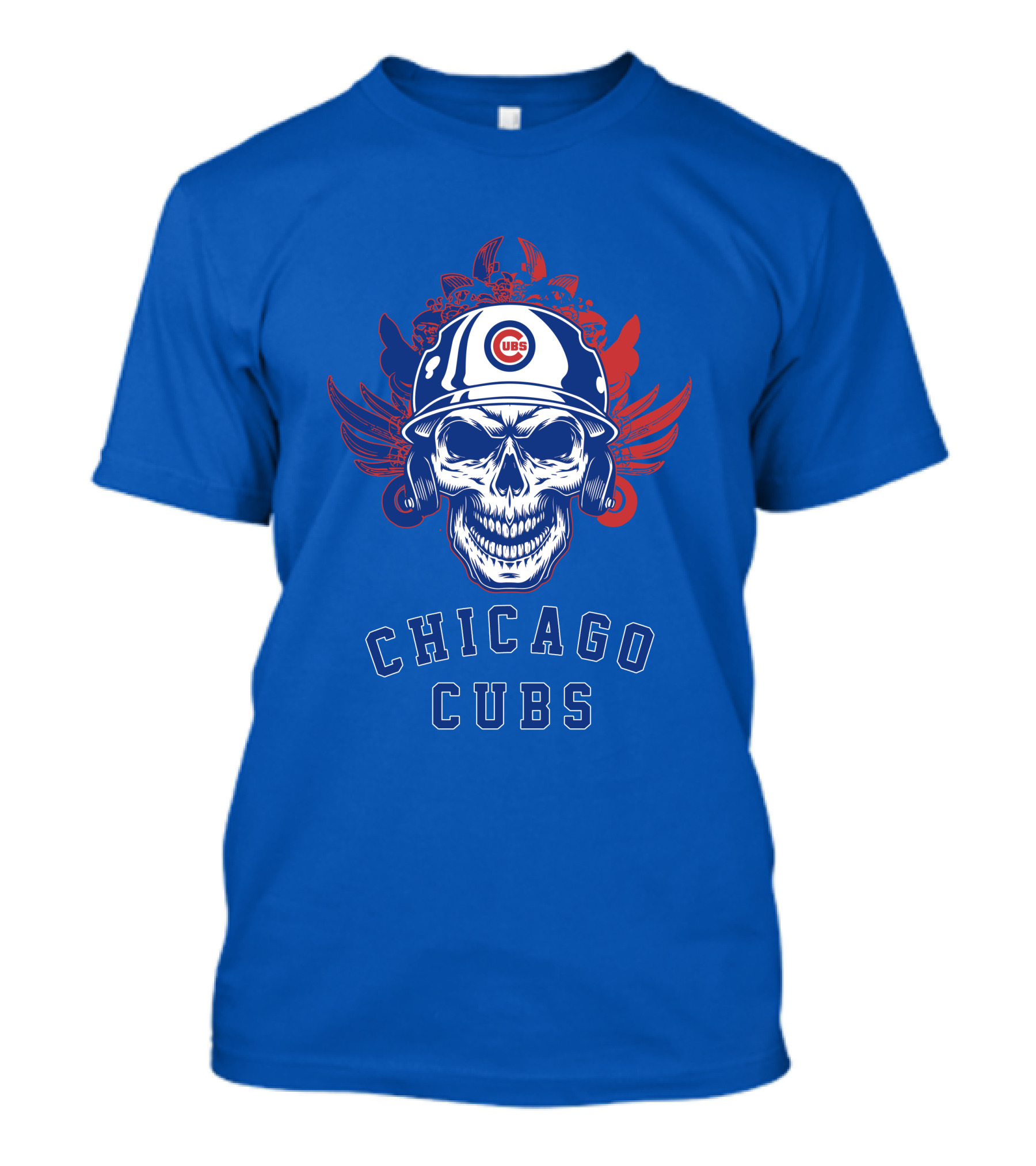 Chicago Cubs Skull Logo With Helmet And Wings T-Shirt