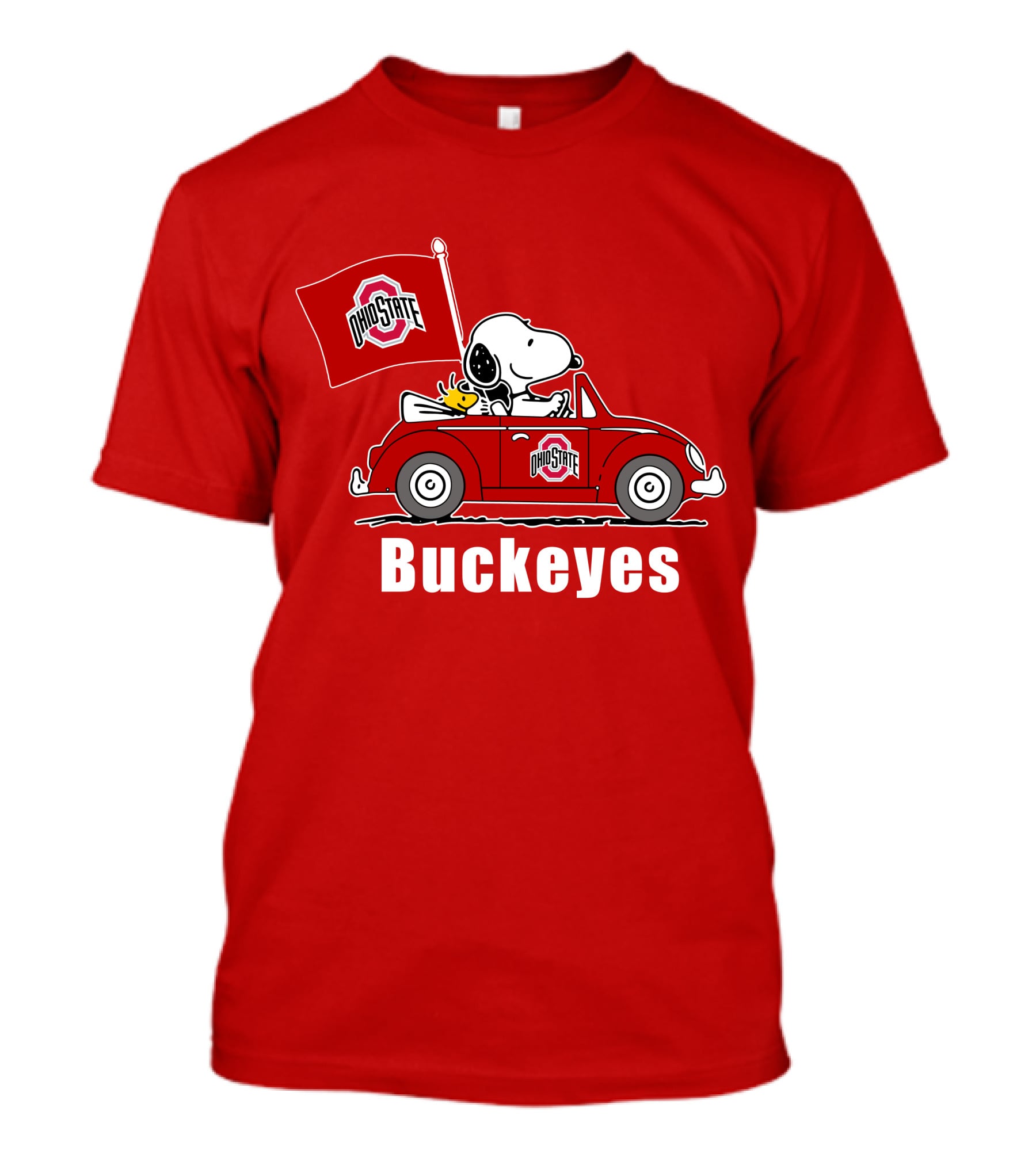 Ohio State Buckeyes Snoopy In Red Car With Flag T-Shirt