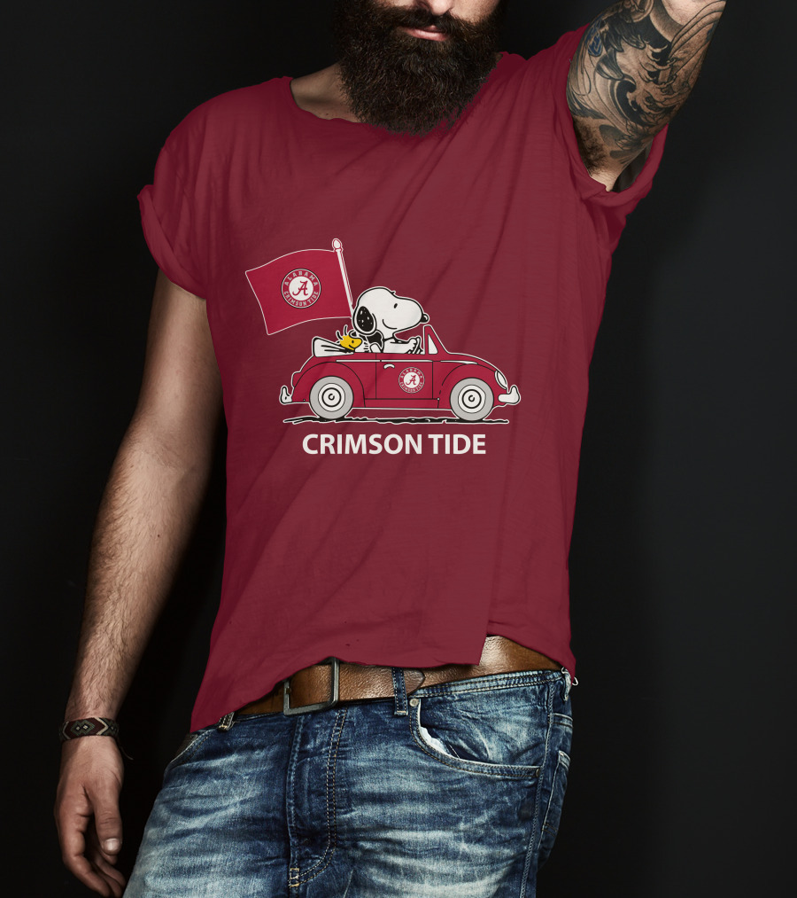 Alabama Crimson Tide Snoopy Woodstock Driving Car T-Shirt