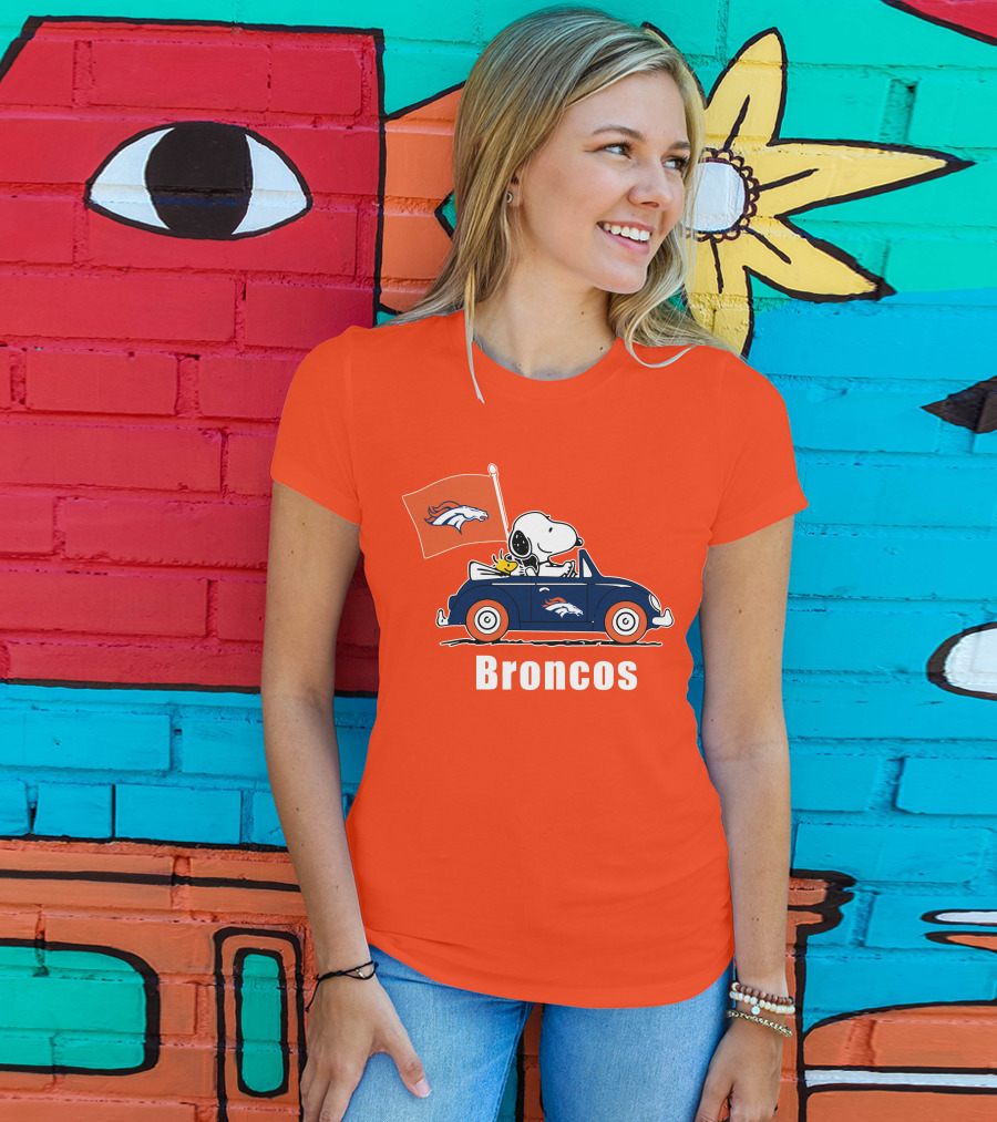 Denver Broncos Snoopy Car Broncos Flag T-Shirt