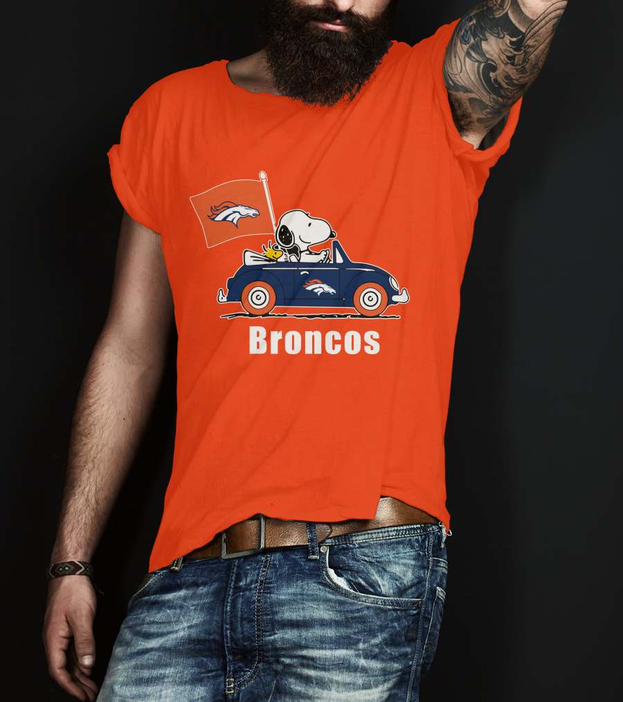 Denver Broncos Snoopy Car Broncos Flag T-Shirt