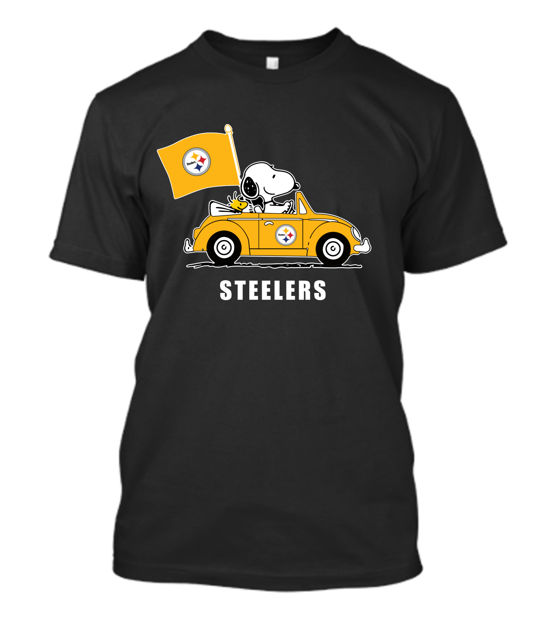 Pittsburgh Steelers Snoopy Driving Yellow Car With Flag T-Shirt