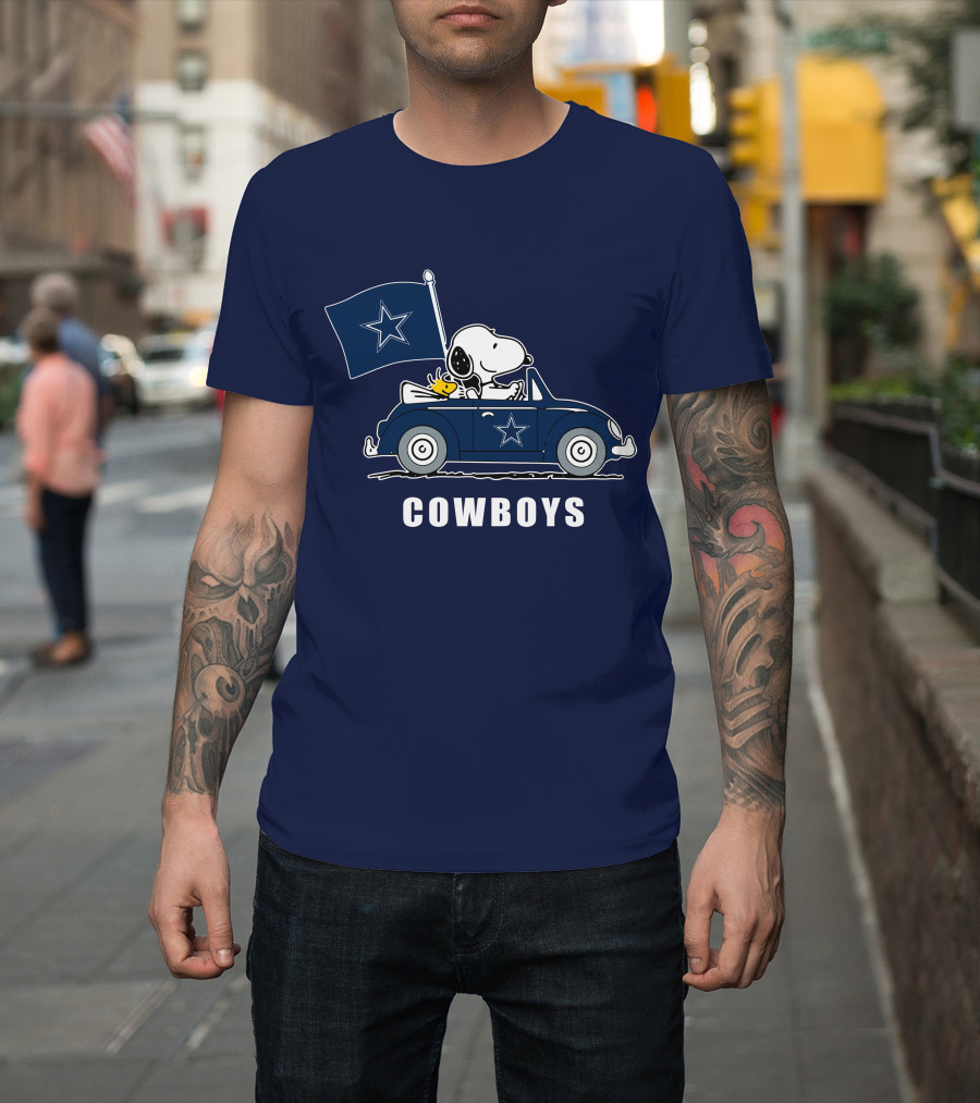 Cowboys Snoopy Dallas Cowboys Flag Peanuts Woodstock Car Blue Star T-Shirt
