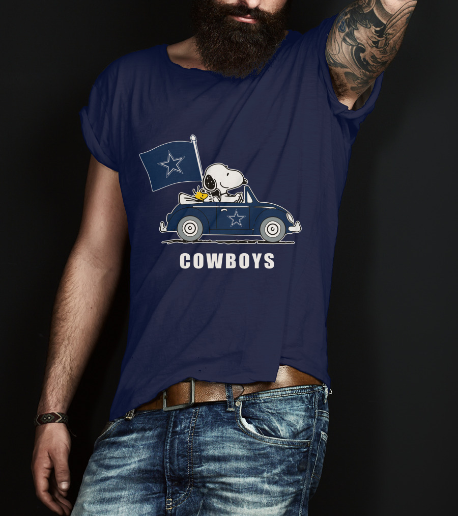 Cowboys Snoopy Dallas Cowboys Flag Peanuts Woodstock Car Blue Star T-Shirt