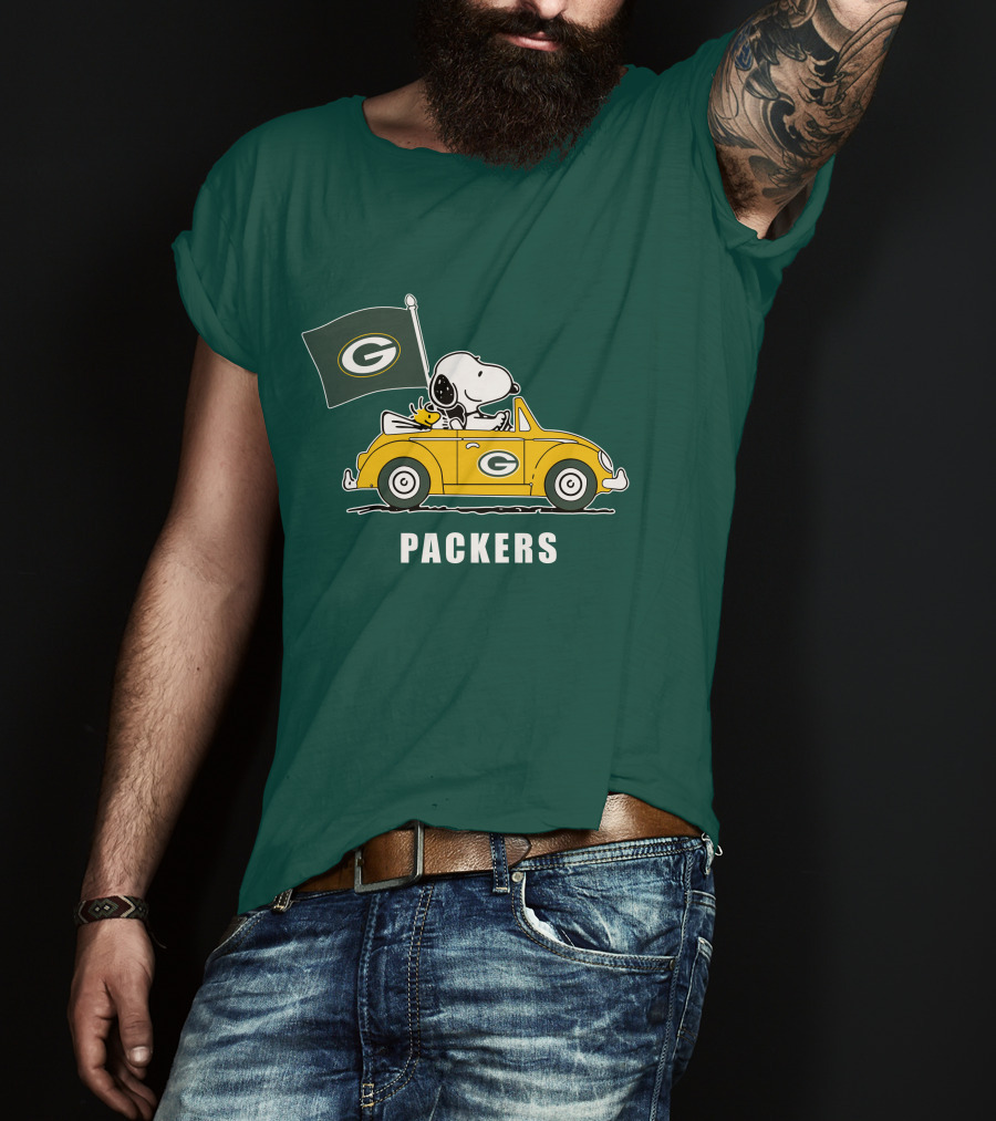Green Bay Packers Snoopy Driving Car T-Shirt
