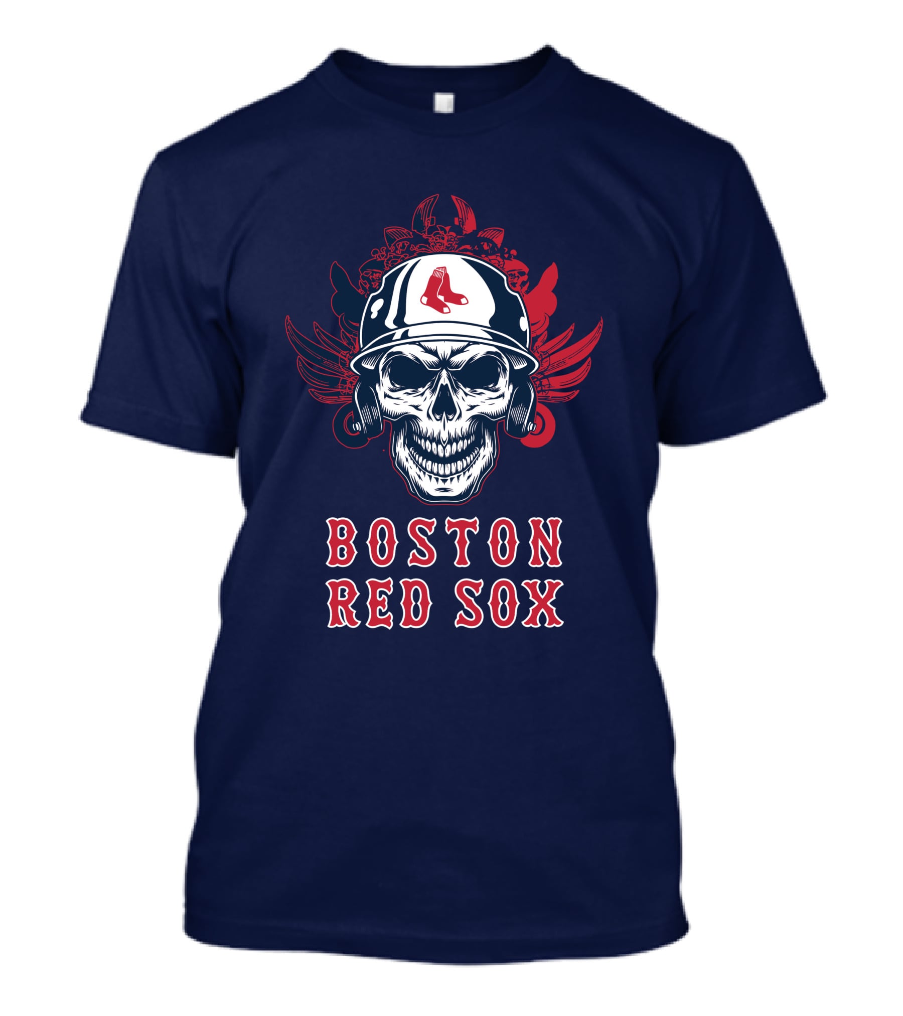 Boston Red Sox Skull With Baseball Helmet And Wings T-Shirt