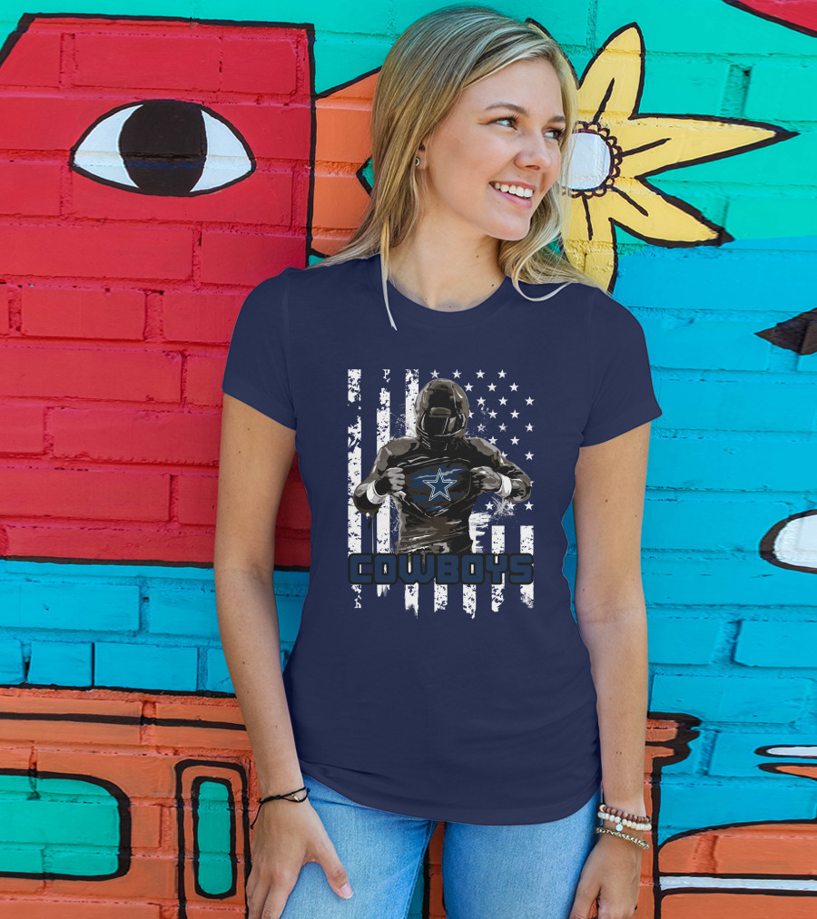 Cowboys Star Emblem On Player American Flag Background T-Shirt