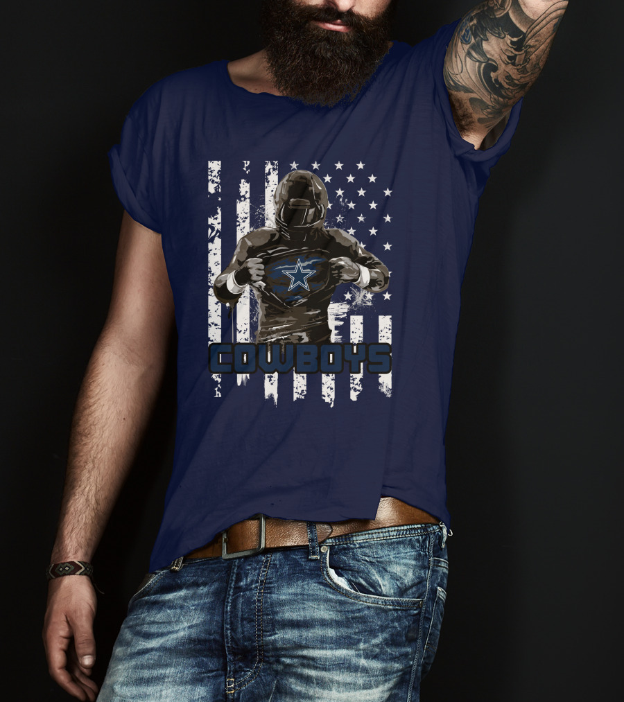 Cowboys Star Emblem On Player American Flag Background T-Shirt