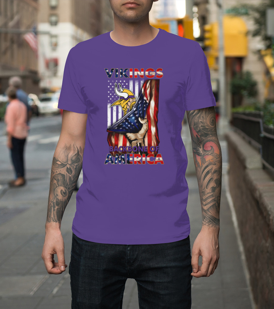 Vikings Backbone Of America Flag And Helmet T-Shirt